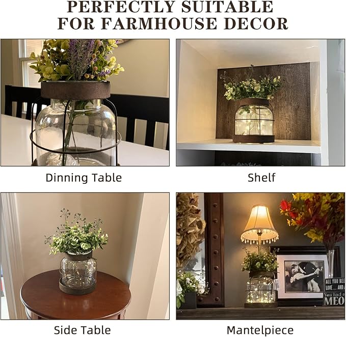 Vintage Glass Farmhouse Vase, Rustic Lantern Decor with Plants Flowers Lights Vintage Style Vases for Home Decor Floral Arrangement Hostess Gift