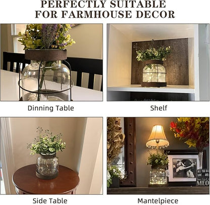 Vintage Glass Farmhouse Vase, Rustic Lantern Decor with Plants Flowers Lights Vintage Style Vases for Home Decor Floral Arrangement Hostess Gift