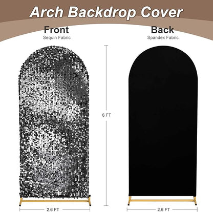 Black Sequin Arch Backdrop Cover: 6FT Party Arch Cover Sparkly Fitted Fabric Arch Covers for Birthday Party Halloween