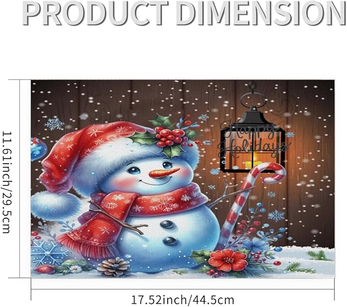 Christmas Art Snowman Snowflake Placemats Set of 1 PVC Vinyl Non Slip Table Mats Heat Resistant Place Mats Washable Wipeable Dining Table Mat for Kitchen Decor Party Indoor Outdoor Decorative Gift