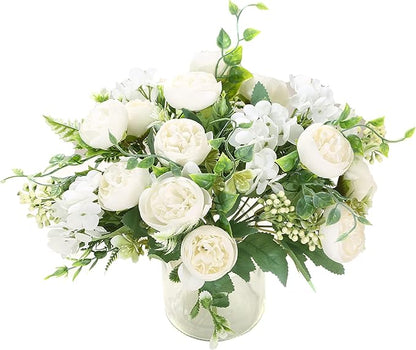 Artificial Flowers Fake Peony Silk Mini Plastic Bridal Flowers for DIY Wedding Bouquets Home Decorations 4 Packs(Cream)