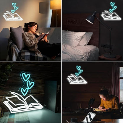 Book Neon Sign for Wall Decor, Reading Book Neon LED Light, Reading Signs for Library, Reading Corner Decor, Bookstore Reading Room Library Museum Study Room Birthday Bedroom-14"x13.7"
