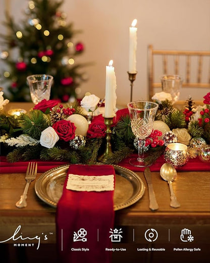 Ling's moment Christmas Artificial Flowers 25Pcs Dark Red Roses Decor w/Stems,3" Real Touch DIY Foam Floral for Wedding Bouquet/Centerpieces, Outdoors Party Backdrop, Room/Table Decorations