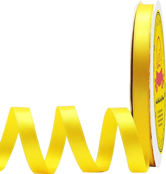 Double Face Yellow Satin Ribbon 3/8 inch X 50 Yards Polyester Yellow Ribbon for Gift Wrapping Very Suitable for Weddings Party Hair Bow Invitation Decorations and More
