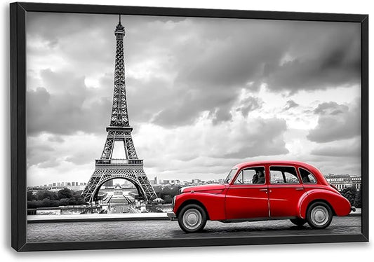 Eiffel Tower Large Wall Art Black and White Framed Red Wall Decor for Living Room Paris City Pictures Oversized Canvas Print Painting Modern Extra Large Framed Artwork for Bedroom Office 36"x24"