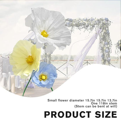 Artificial Paper Flowers Wedding Decorations - Flowers Decor Fake Floral Arrangements Flower Panels for Backdrop for Wedding Reception Arrangements Shop Window Display 3 Pack (Yellow Blue White)