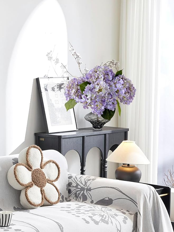 4 Pcs 20'' Real Touch Hydrangeas Artificial Hydrangeas Flowers Light Purple Faux Latex Lifelike Hydrangea for Kitchen Living Room Porch Home Decor Baby Shower Party Wedding Table Centerpiece