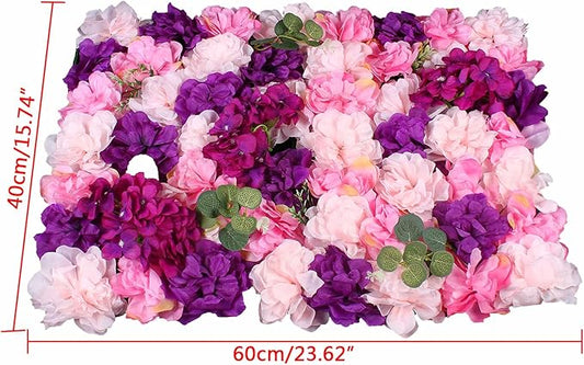 6Pcs 23.62"x 15.74"x 0.79" Artificial Flower Wall Panels,Flower Wall Mat Silk Flower Panels for Outdoor Garden Backyard Fence Fence Privacy Screen and Indoor Wall Decor(Pink+Purple)