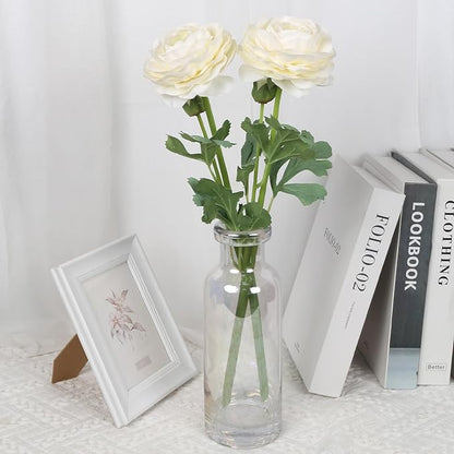 White Ranunculus Artificial Flowers 6PCS Real Touch Faux Ranunculus Flowers for DIY Wedding Bouquet Party Table Home Decor(White)