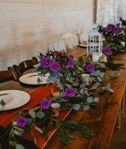 Purple Roses 30PCS Purple Glitter Flowers Bouquet 3.15" Artificial Roses with Stems for DIY Wreath Wedding Christmas Home Party Decor