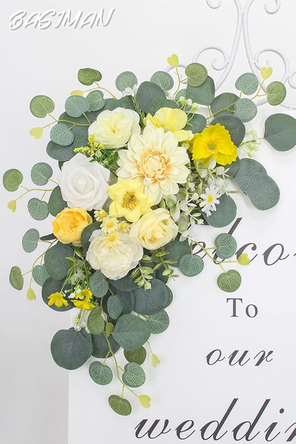 2pcs Wedding Arch Flowers,Wedding Welcome Sign,centerpieces for Tables,Reception Backdrop Table Decorations Welcome Sign (Yellow)