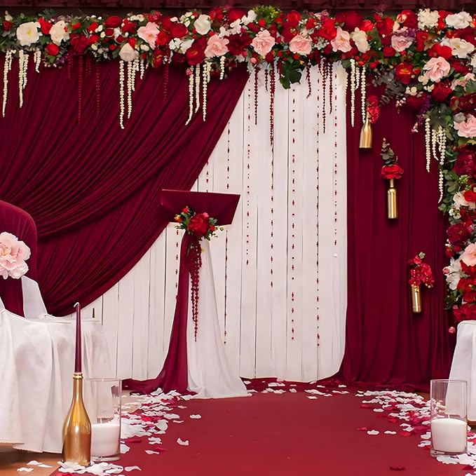 10 x 10 Feet Burgundy Backdrop Curtain for Partie, Background Curtains for Photoshoot, Birthday, Wedding, Halloween, Thanksgiving, Christmas, New Year Party Decorations 5Ft x 10Ft, 2 Panels