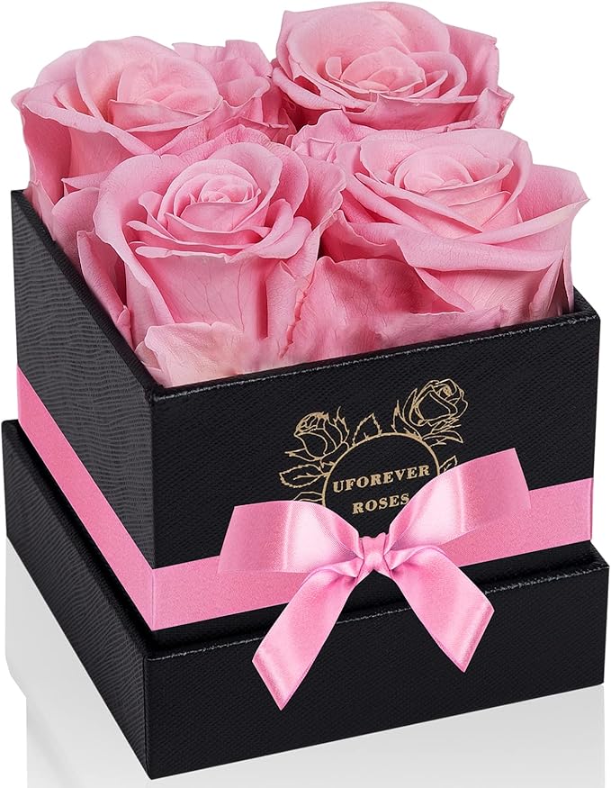 4-Piece Preserved Roses in a Box, Preserved Flowers, Roses Gift for Her, Pink