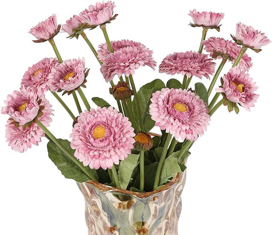 8pcs Chrysanthemum Flowers Artificial Fake Silk Pot Marigold Flowers Faux Daisy Bouquet with Stems for Home Wedding Dining Table Party Decor(Light Purple)
