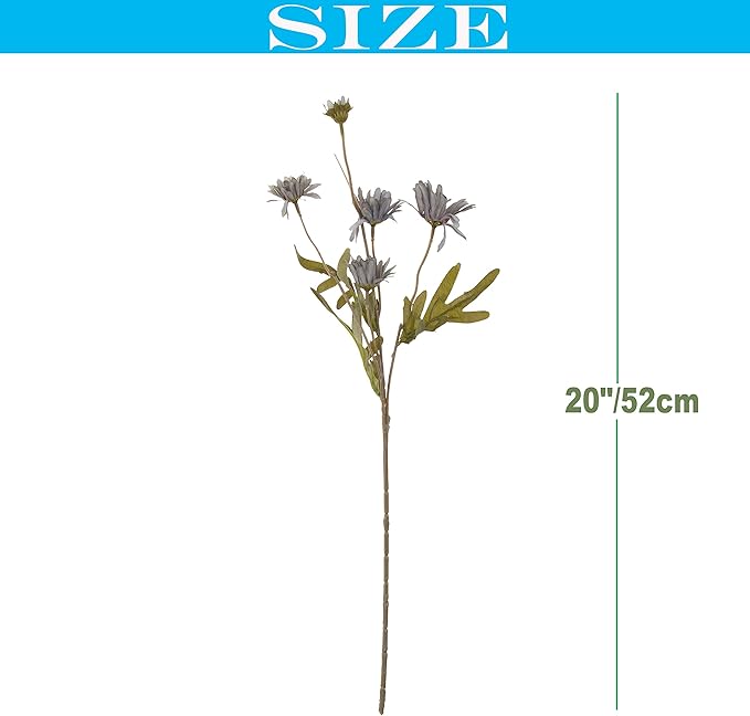 12pcs Gerbera Daisy Artificial Flowers 20 Inch Long Stem Artificial Daisy Mums for Home Décor Centerpiece Wedding Bridal Bouquet DIY(Stone Blue)