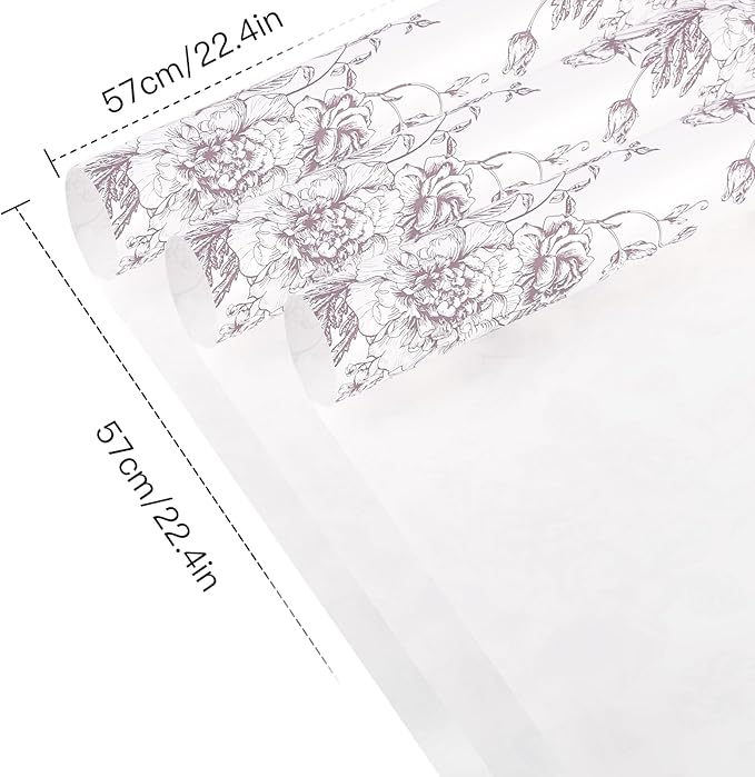 WRAPAHOLIC 20 Sheets Flower Wrapping Paper - 22.4 x 22.4 inch Light Purple Vintage Floral Printed Water-Resistant Floral Bouquet Wrapping Paper, Florist Supplies Packaging for Wedding Birthday DIY