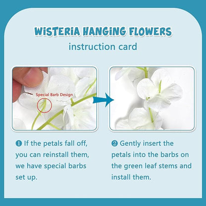24 Pack Lake Blue Wisteria Hanging Flowers Garland, 3.77 Feet Artificial Flower Vines, Fake Wisteria, Artificial Vines Hanging Garland for Backdrop Outdoor Yard Garden Decor