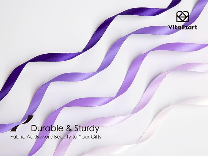 Vitalizart Purple Ribbons for Crafts 3/8" x 50 Yd Lavender Satin Ribbon Double Face Gift Wrapping Silk Like Fabric Flower Bouquet Birthday Party Decorations Bridal Shower Wreath Hair Continuous