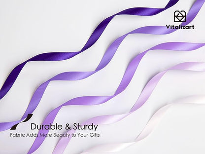 Vitalizart Purple Ribbons for Crafts 3/8" x 50 Yd Lavender Satin Ribbon Double Face Gift Wrapping Silk Like Fabric Flower Bouquet Birthday Party Decorations Bridal Shower Wreath Hair Continuous