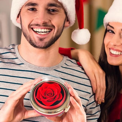 Rotating Preserved Real Rose Gift Box with I Love You Necklace – Spherical Eternal Flower Gifts for Mom, Wife, Grandma, Girlfriend – Forever Love Women Gifts for Christmas, Valentine’s Day (Red)