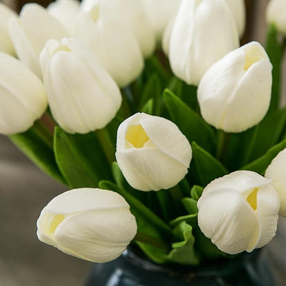 20pcs White Artificial Tulip Flowers, Silk Fake Flowers 13" for Mother's Day, Easter, Valentine’s Day Gifts in Bulk, Home, Kitchen, Wedding Decorations
