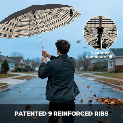 LLanxiry Compact Travel Umbrella, 44" Canopy, Automatic Open/Close Windproof Umbrella, 210T Pongee, 8-Rib Fiberglass, Travel Size Mini, Portable Rain/Sun Umbrellas UPF 50+ with Cover