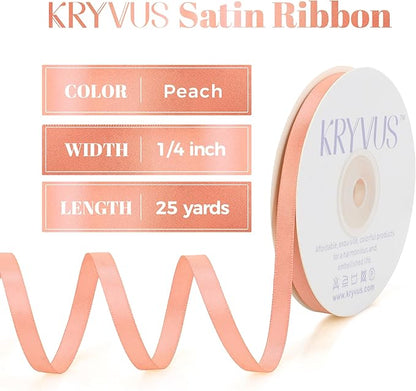 Peach Satin Ribbon, Double Faced 1/4 Inch X 25 Yards Peach Ribbon, Premium Satin Ribbon for Gift Wrapping, Crafts, Hair Bow Making, Sewing, Flower Bouquet, Wedding Party Decor
