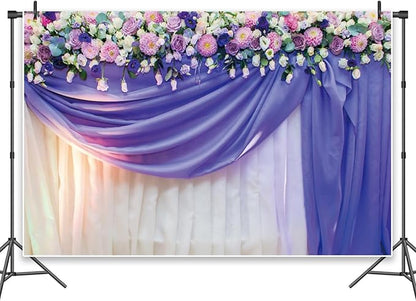 Leowefowa Flower Wedding Backdrop Wedding Pink Roses Floral Curtain Photography Background for Weeding Birthday Baby Shower Party Decorations Backdrop Photobooth 8x4ft Vinyl