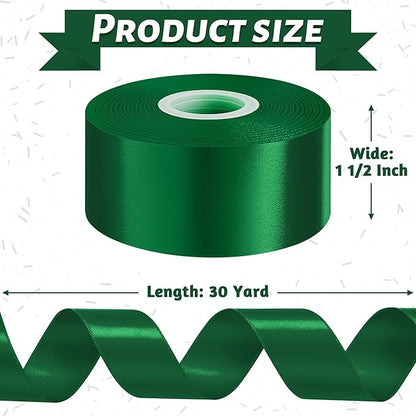 Fullive 1 1/2 Inch Christmas Ribbon, 30 Yards Forest Green Ribbon for Gift Wrapping, Polyester Solid Satin Ribbon for Flower Bouquet for St. Patrick's Day Christmas Decorations Floral Arrangements
