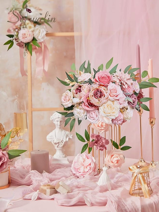 Serwalin Pink Artificial Flowers Peonies, Fake Silk Flowers Wedding Bouquet Bridal Centerpieces Flowers for Decoration, Cake Flower Home Decor