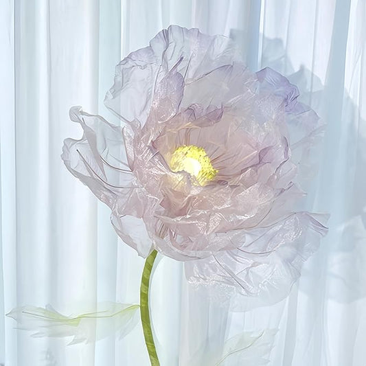 Giant Flowers for Decoration, 5 ft Large Organza Floral with LED Light, for Wedding Arrangements, Birthday Christmas Party Backdrop Decor, Photography Props, Shop Display, Pink Purple