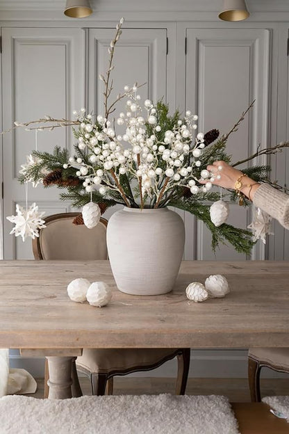 Hollyone 4 Pack Artificial Christmas Glitter Berries Stems, 19 Inch Fake White Holly Berry Picks with Ice Snow for Christmas Tree Wreath Floral Arrangements Holiday Home Vase DIY Crafts Decor