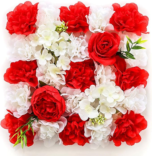 Flower Wall Backdrop, 12PCS 10.6"-15.7" Artificial Flower Wall Panel with Various Styles, 3D Floral Wall Decor for Wedding Photo Background Festive Party Home Decoration (G-B002, 10.6*10.6in)