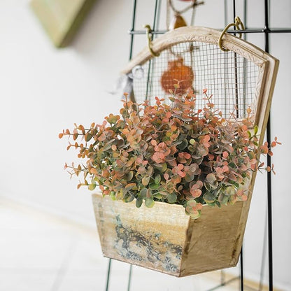 RECUTMS 20 Bundles Artificial Plants Outdoor Faux Plant Eucalyptus Stems Artificial Bushes Boxwood Bushes for Farmhouse Bathroom Office Vase Centerpiece Indoor Outdoor Decor(Dusty Orange)