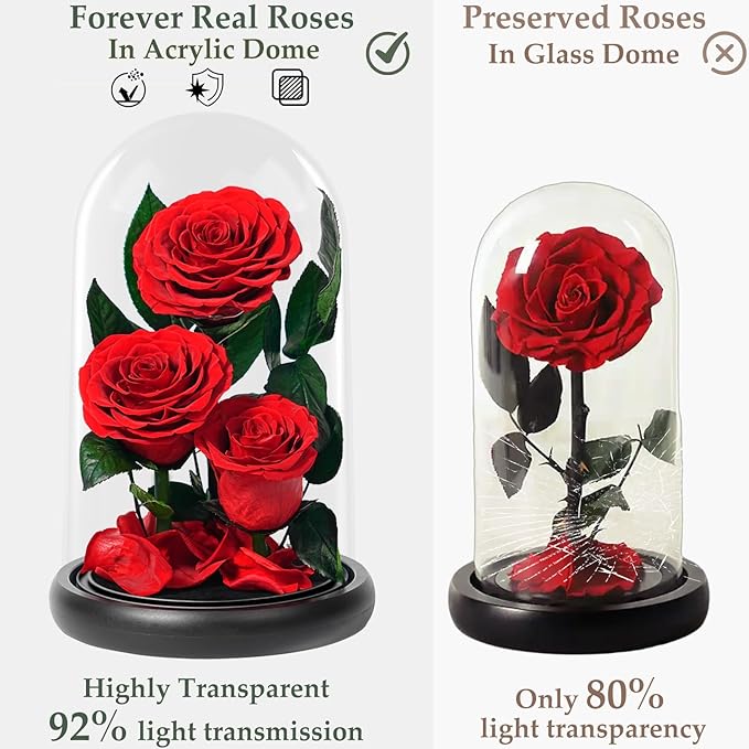 Flowers Roses Gifts for Women - Birthday Gifts Forever Preserved Rose in Acrylic Dome Forever Real Flowers for Delivery Grandma Wife Her Eternal Rose Flower Gifts for Mom Friends Sister
