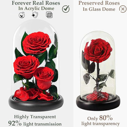 Flowers Roses Gifts for Women - Birthday Gifts Forever Preserved Rose in Acrylic Dome Forever Real Flowers for Delivery Grandma Wife Her Eternal Rose Flower Gifts for Mom Friends Sister