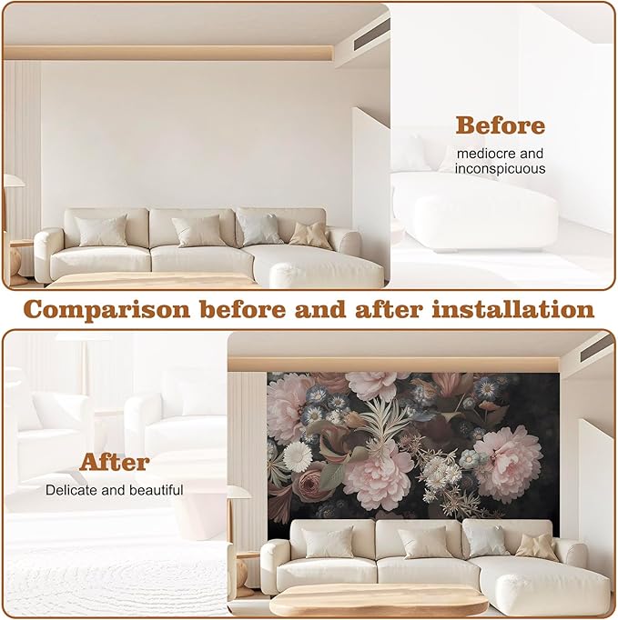Wall Mural Peel and Stick Vintage Floral Mural- Thick Canvas Waterproof Wallpaper Art for Living Room Bedroom, Large Self-Adhesive Decor (Color-2, 137×98 inch)