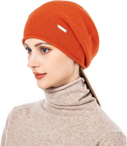 QUEENFUR Knit Slouchy Beanie Hats for Women Cashmere Ski Cap Knitted Wool Soft Warm Winter Hat