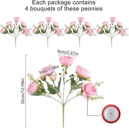 Artificial Peonies Silk Flowers, Pink Faux Peony Bouquet 4 Bundles Florals Arrangements Decor for Farmhouse Home Boho Wedding Table Centerpiece, Fake Plastic Flowers Bulk for Vase Decoration (Pink)