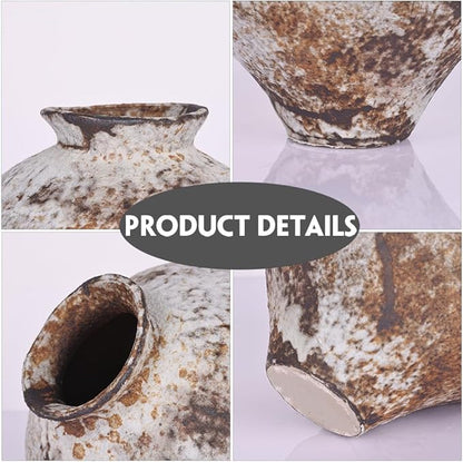 Wabi Sabi Rusty Vintage Vase, 6.1" Tall Wabi Sabi Decor Rustic Farmhouse Pottery Vase for Centerpiece, Textured Pottery Flower Vases for Home Decorative, Table, Living Room, Bedroom, Bathroom, Kitchen