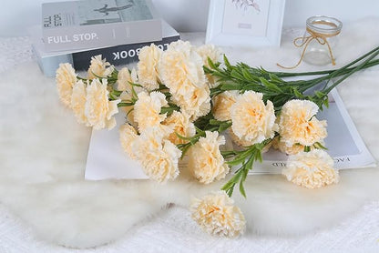 IPOPU Carnations Artificial Flowers 6PCS Silk Carnations Faux Flowers Artificial Flowers Bulk 33in Long Flowers for Wedding Home Table Centerpieces Floral Arrangement(Champagne)