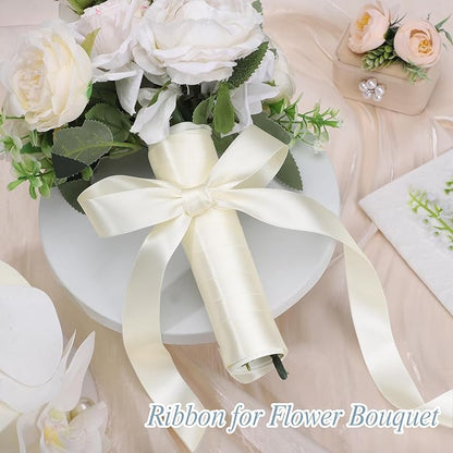 Double Faced Ivory Satin Ribbon 1 inch 60 Yards Cream Ribbon for Crafts Hair Bows Gift Wrapping Wedding Invitation Decorations