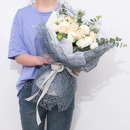 Korean Jacquard Net Mesh Openwork Floral Wrapping Paper 1 Roll Florist Supplies Flower Bouquet Wrapping Paper Floral Supplies for Fresh Flowers, 50cm x 5 Yard (Lilac Purple)