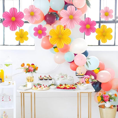 Pink Party Decorations Paper Flowers Decorations for Wall Classroom Paper Fans Floral Backdrop Flower Wall Decor Pack of 9 Pink Yellow
