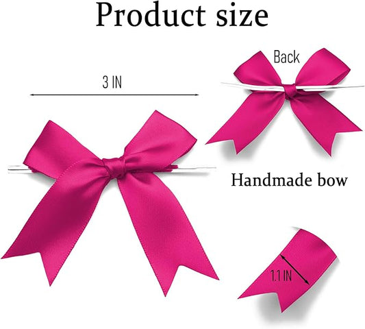 50 Counts Rose Red Twist Tie Bows 3.1" Pre-Tied Satin Ribbon Bow Decor Mini Twist Tie Bows for Gift Wrapping Treat Bags Cake Bridal Baby Shower Birthday Party Favors Wedding Decorations