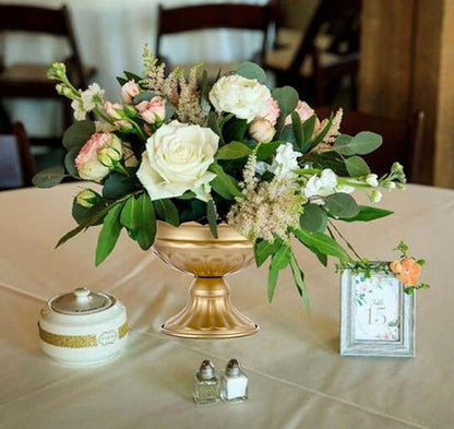 Metal Vases for Table Centerpieces, Hewory Gold Compote Pedestal Vase Floral Container Bulk, Brass Mini Footed Bowl Flower Holders Center Pieces for Wedding Birthday Party Anniversary (10pcs, 5in)