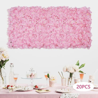 16"x 24" Artificial Flower Wall Panels,Flower Wall Mat Silk Flower Panels for Outdoor Garden Backyard Fence Fence Privacy Screen and Indoor Wall Decor(20Pcs Light Pink)