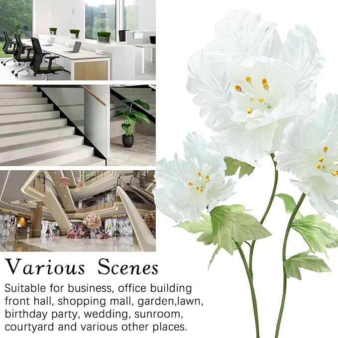 Giant Artificial Paper Fake Flowers , Large Flower Outdoor Decoration Realistic Faux Flower for Photographic Props Anniversary Birthday Living Room Ceremony Church Hallway Shop Window Display, White