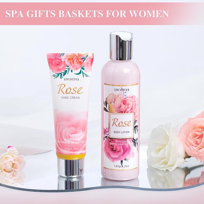 Gifts for Women, Happy Birthday Gifts for Women, Christmas Bath and Body Gifts for Woman with Unique Rose Self Care Gift, Home Spa Gift Basket for Mom, Girlfriend, Sister, Female Friends, Coworker