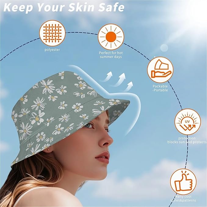 Wildflowers Floral Bucket Hat for Men Women, Summer Vacation Outdoor Travel Reversible Double Side Beach Caps Fisherman Hat